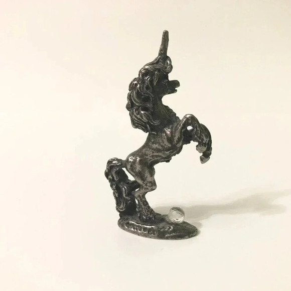 Vintage Unicorn  Figurine Crystal Ball Pewter Sculpture 2.5 Inch Tall - Picture 4 of 9